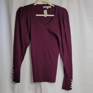 LOFT Red Long Sleeve Fitted Blouse